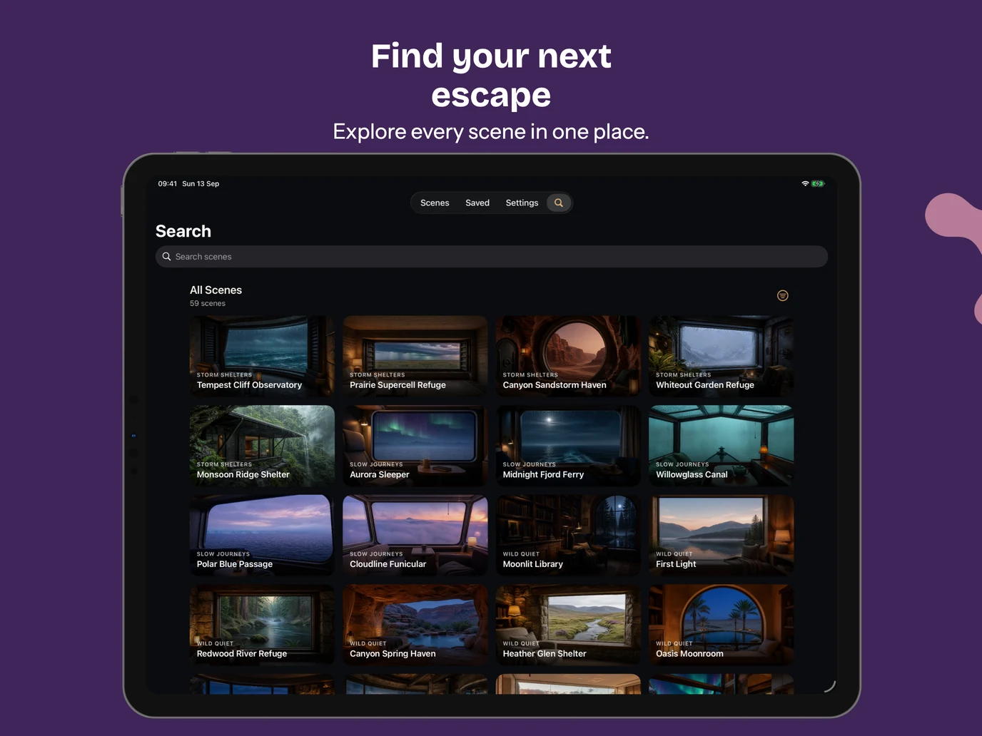Search and browse all 59 scenes on iPad.